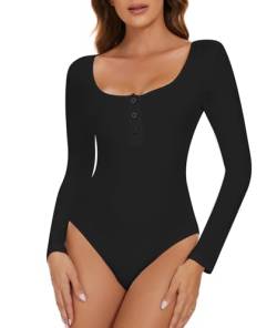 CARCOS Body Damen Langarm Bodysuit Long Sleeve Elegant Rundhals Leotard Taste Bodies Stringbody Damen Schwarz M von CARCOS