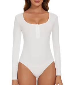 CARCOS Body Damen Langarm Bodysuit Long Sleeve Elegant Rundhals Leotard Taste Bodies Stringbody Damen Weiß S von CARCOS