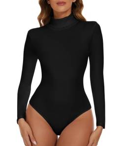 CARCOS Body Damen Langarm Elegant Bodysuit Tops Hoher Ausschnitt Langarmbody für Frauen Stringbody Damen Schwarz 2XL von CARCOS