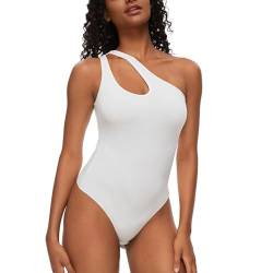 CARCOS Body Damen Sommer Sexy One Shoulder Bodysuit Tanktops Ärmelloses Tanga Bodysuits Stringbody Bodys für Damen Weiß L von CARCOS