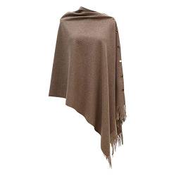 CARCOS Damen Poncho Schal mit Knöpfen Fransen Cape Decke Kaschmir-Mischung Weich Warm Multifunktion für Frühling Herbst Winter Dunkelkhaki von CARCOS