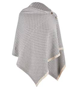 CARCOS Damen Poncho Schal mit Knöpfen Fransen Cape Decke Kaschmir-Mischung Weich Warm Multifunktion für Frühling Herbst Winter Dunkelkhaki von CARCOS