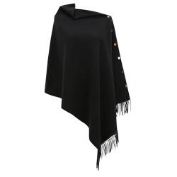 CARCOS Damen Poncho Schal mit Knöpfen Fransen Cape Decke Kaschmir-Mischung Weich Warm Multifunktion für Frühling Herbst Winter Schwarz von CARCOS