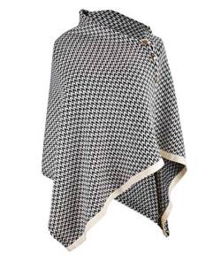 CARCOS Damen Poncho Schal mit Knöpfen Fransen Cape Decke Kaschmir-Mischung Weich Warm Multifunktion für Frühling Herbst Winter Schwarz von CARCOS