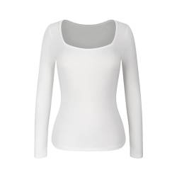 CARCOS Oberteile mit quadratischem Ausschnitt für Damen, Enge Langarmshirts, lässige Tops, T-Shirts, schmale Basic-Shirts Weiß,Eckiger Ausschnitt XL von CARCOS