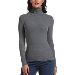 Carcos Damen Rollkragen Langarm Shirt, Basic Rolli Oberteil Hoher Kragen Slim Fit T-Shirt Top für Herbst Winter,Grau,XL von CARCOS