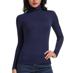 Carcos Damen Rollkragen Langarm Shirt, Basic Rolli Oberteil Hoher Kragen Slim Fit T-Shirt Top für Herbst Winter,Marine,3XL von CARCOS