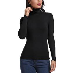 Carcos Damen Rollkragen Langarm Shirt, Basic Rolli Oberteil Hoher Kragen Slim Fit T-Shirt Top für Herbst Winter,Schwarz,L von CARCOS