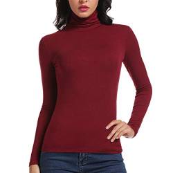 Carcos Damen Rollkragen Langarm Shirt, Basic Rolli Oberteil Hoher Kragen Slim Fit T-Shirt Top für Herbst Winter,Wein,3XL von CARCOS