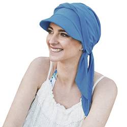 CAREBELL Amalfi Cap mit langen Bändern für Alopezie, Haarausfall, Krebs aus Bambusgewebe, Blau 06, One size von CAREBELL