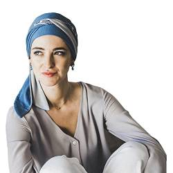 CAREBELL SMOOTH DAKOTA Bambus Onkologie Schal für Haarausfall Headwear, Blau und Perlgrau, One size von CAREBELL