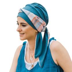 CAREBELL SMOOTH MEDITERRANEO STAHL Onkologie Schal Bambusgewebe Alopezie und Haarausfall, blau, One size von CAREBELL