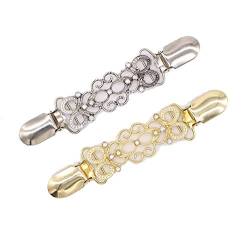 PFARRER 2 Pack Gold & Silber Pullover Clips, Perlen-Cardigan-Clips, Stilvolle Perle, Cardigan Kragen Clip von CAREOR