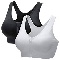 CARETOO Damen Sport BH Stark Halt Active Bra Höhe Beanspruchung Trainieren Bustier Fuer Yoga Fitness - Mit Reißverschluss (Schwarz + Weiß, M) von CARETOO