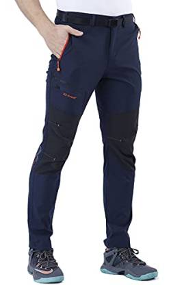 CARETOO Herren Wanderhose Trekkinghose Outdoorhose Softshellhose Funktionshose Skihose Verdickte Warm Atmungsaktiv Wasserdicht Winddicht Herbst Blau ohne Fleece, L von CARETOO