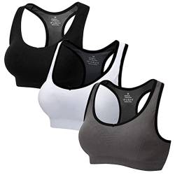 CARETOO Sport BHS für Frauen Racerback Medium High Impact Sport Fitness Yoga Schwarz+Grau+Weiß-1, XL von CARETOO