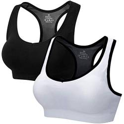 CARETOO Sport BHs für Frauen Racerback Medium High Impact Sport Fitness Yoga 2 Packs (Schwarz+Weiß, XL Fit 85DD 90D 90DD 95BC 95D) von CARETOO