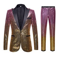 CARFFIV Herren Mode Farbverlauf Farben Pailletten Zweiteiliges Set Anzüge (M, Pink Gold) von CARFFIV