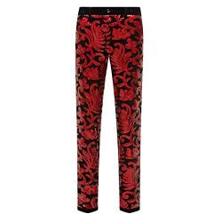 CARFFIV Herrenmode, Blumenmuster, glänzende Pailletten, Samt-Hose,Red，L von CARFFIV