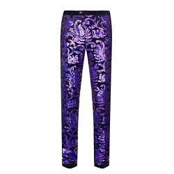 CARFFIV Herrenmode, Blumenmuster, glänzende Pailletten, Samt-Hose (3XL, Purple) von CARFFIV