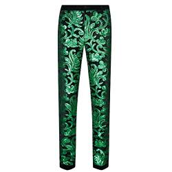 CARFFIV Herrenmode, Blumenmuster, glänzende Pailletten, Samt-Hose (M, Green) von CARFFIV