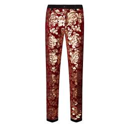 CARFFIV Herrenmode, Blumenmuster, glänzende Pailletten, Samt-Hose (M, Red Wine) von CARFFIV