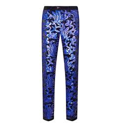 CARFFIV Herrenmode, Blumenmuster, glänzende Pailletten, Samt-Hose (M, Royal Blue) von CARFFIV