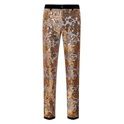 CARFFIV Herrenmode, Blumenmuster, glänzende Pailletten, Samt-Hose (S, Gray) von CARFFIV