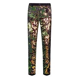 CARFFIV Herrenmode, Blumenmuster, glänzende Pailletten, Samt-Hose (S, Mappa Verde) von CARFFIV