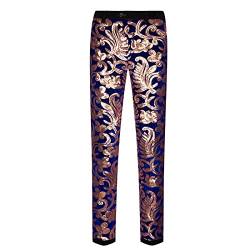 CARFFIV Herrenmode, Blumenmuster, glänzende Pailletten, Samt-Hose (XL, Blue) von CARFFIV