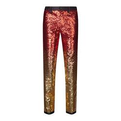 CARFFIV Herrenmode, Farbverlauf, Farben, Pailletten, Hose (S, Red Gold) von CARFFIV