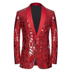 CARFFIV Machen Sie ein mutiges Statement mit unserem Herren Pailletten Blazer.Perfekt für Hochzeiten,Partys,Red,M von CARFFIV