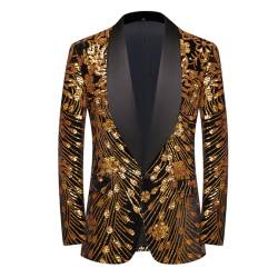 CARFFIV Männer Pailletten Samt Bühne Party Prom Hochzeit Abendessen Symmetrie Anzug Jacke Blazer,Gold,L von CARFFIV