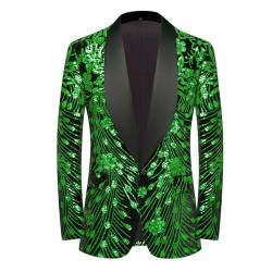 CARFFIV Männer Pailletten Samt Bühne Party Prom Hochzeit Abendessen Symmetrie Anzug Jacke Blazer,Green,M von CARFFIV