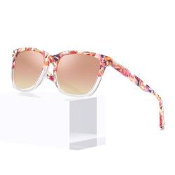 CARFIA Vintage Polarisierte Sonnenbrille Damen UV400 Schutz, Quadratische Sonnenbrille mit Acetatrahmen von CARFIA