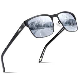 Carfia Polarisierte Herren Sonnenbrille Metallrahmen UV 400 Fahrerbrille Sportbrille Kategorie 3, Einheitsgröße, Metall Gestell: Schwarz, Gläser: Silbrig von CARFIA