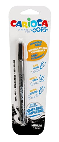 CARIOCA OOPS Radierbarer Kugelschreiber mit wärmeempfindlicher Tinte, 1 Kugelschreiber, ideal zum Schreiben, Radieren, Neuschreiben, Radiergummi, 0,7 mm, Schwarz von CARIOCA