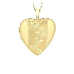 CARISSIMA Gold Damen 9 Karat Gelbgold geätzter Schmetterling Detail Herz Medaillon auf Bordsteinkette Länge 46 cm von CARISSIMA