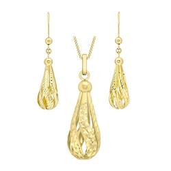 Carissima Gold Damen-Kette mit Anhänger 9ct Diamond Cut Semi Hollow Teardrop Pendant on Curb Chain 375 Gelbgold 46 cm - 1.44.8974 von CARISSIMA