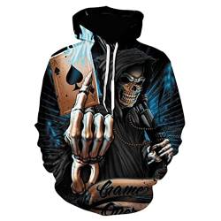 CARNOBA Herren 3D Hoodie Sweatshirt Gothic Totenkopf Grafik Langarm Pullover Pullover Tops Lose Lässige Sportbekleidung mit Kordelzug von CARNOBA