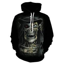 CARNOBA Herren 3D Hoodie Sweatshirt Gothic Totenkopf Grafik Langarm Pullover Pullover Tops Lose Lässige Sportbekleidung mit Kordelzug von CARNOBA