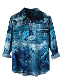 CARNOBA Herrenhemden Tier 3D gedruckt Umlegekragen geknöpftes Hemd Frühling Herbst Mode Roll Up Ärmel Streetwear Langarmshirts von CARNOBA