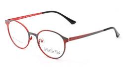 CAROLINE B.K. Unverschreibungspflichtiger Brillenrahmen mit transparenten Gläsern ohne Rezept, mittlere Linse (49 - 54 mm), Rot/Grau, Medium von CAROLINE B.K.