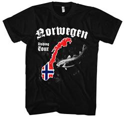 Norwegen Fishing Tour Herren T-Shirt | Angler Geschenke Fischer Shirt Petri Heil | M1 Schwarz (XXL) von CARP HUNTER