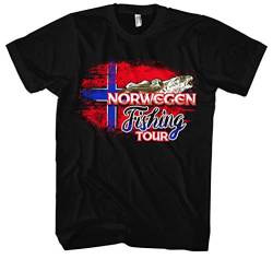Norwegen Fishing Tour Herren T-Shirt | Angler Geschenke Fischer Shirt Petri Heil | M4 Schwarz (3XL) von CARP HUNTER