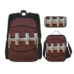 CARRDKDK Dunkelvioletter Marmor-Rucksack, 3-teiliges Set, Schultaschen, Büchertasche mit Lunchbox und Federmäppchen, Set für Jungen und Mädchen, American Football Schnürsenkel, Einheitsgröße von CARRDKDK