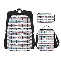 CARRDKDK Grünes Blatt Textur Adern Bedruckter Rucksack 3-teiliges Set Schultaschen Büchertasche mit Lunchbox und Federmäppchen Set für Jungen Mädchen, Einschienenzug, Einheitsgröße von CARRDKDK