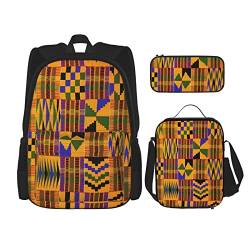 CARRDKDK Outer Space Sonnensystem Bedruckter Rucksack 3-teiliges Set Schultaschen Büchertasche mit Lunchbox und Federmäppchen Set für Jungen Mädchen, Afrikanisches Ethno-Muster, Einheitsgröße von CARRDKDK