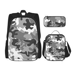 CARRDKDK Rucksack mit Farbverlauf, Blau, Denim-Druck, 3-teiliges Set, Schultaschen, Büchertasche mit Lunchbox und Federmäppchen, Set für Jungen und Mädchen, Digital Camo, Einheitsgröße von CARRDKDK