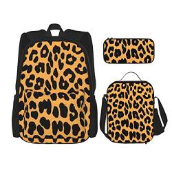 CARRDKDK Rucksack mit Leopardenmuster, 3-teiliges Set, Schultaschen, Büchertasche mit Lunchbox und Federmäppchen, Set für Jungen und Mädchen, leopardenmuster, Einheitsgröße von CARRDKDK